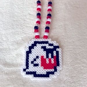 Handmade Kandi Necklace – Nintendo Mario Boo Ghost Charm | Red & White Beaded Ra